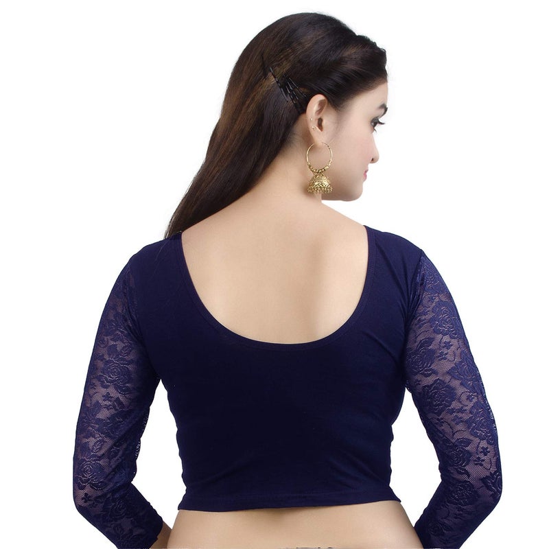 Chandrakala Readymade Blouses for Women Sarees,Stretchable Navy Blue,Medium (B101NAV3) - Image 3